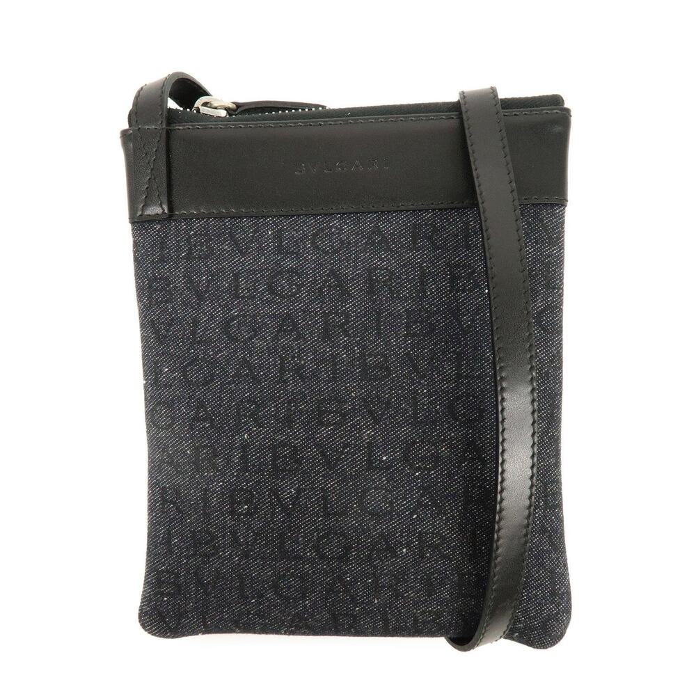 Bvlgari Logo Mania Denim Leather Crossbody Bag Black